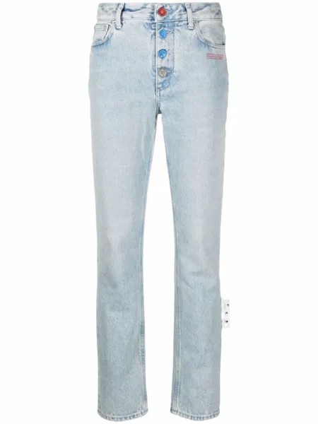 Off-White прямые джинсы с надписью, синий