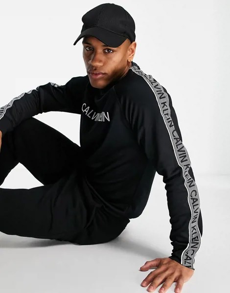 Черный свитшот с фирменной лентой по бокам и спереди Calvin Klein Performance-Черный цвет