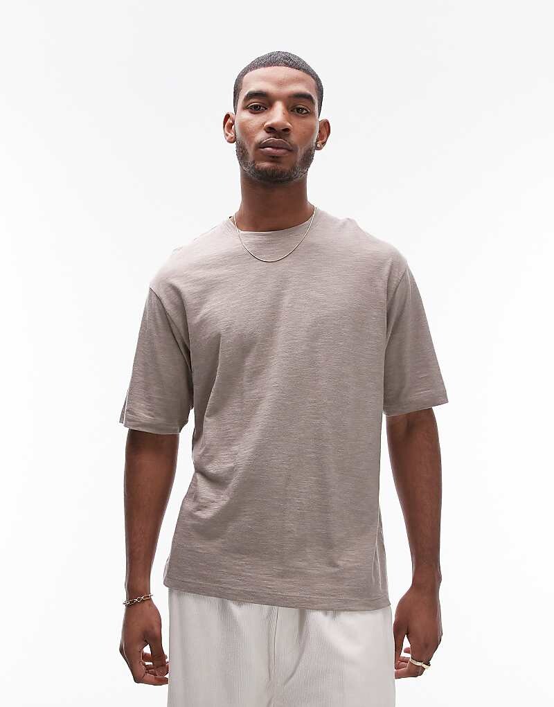 Футболка свободного кроя из смесового льна Topman - NUDE