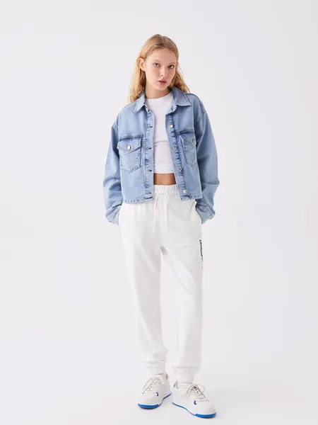 Женские спортивные штаны с вышивкой и эластичным поясом LCW Casual, экрю