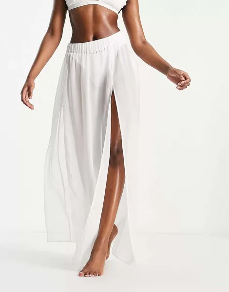 Потертая пляжная юбка макси белого цвета Threadbare