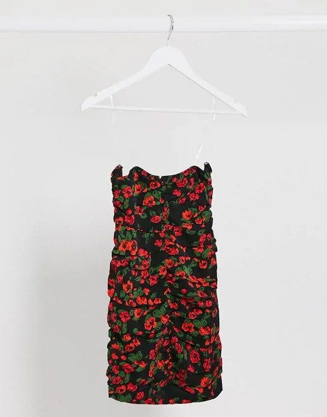 Мини-юбка с цветочным принтом и корсетной вставкой In The Style-Многоцветный