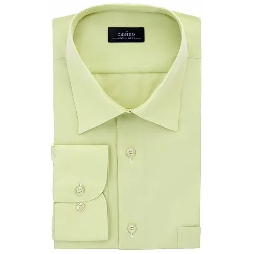 Рубашка мужская длинный рукав CASINO c420/1/lg/Z, Полуприталенный силуэт / Regular fit, цвет Зеленый, рост 174-184, размер ворота 39
