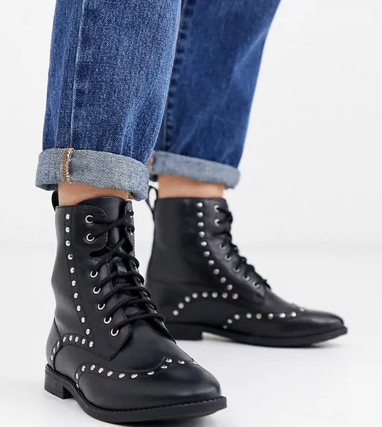 Черные байкерские ботинки из искусственной кожи для широкой стопы с заклепками Simply Be - tanya-Черный