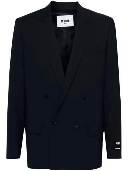 MSGM двубортный пиджак с логотипом, синий