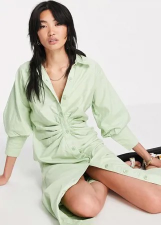 Зеленое платье-рубашка миди с подобранной талией Pretty Lavish-Зеленый цвет