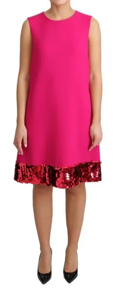 DOLCE - GABBANA Платье прямого кроя без рукавов из шерсти фуксии с пайетками IT46/US12/XL $1700