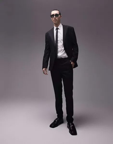 Черные фактурные костюмные брюки скинни Topman