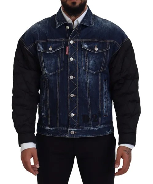 Куртка DSQUARED2, хлопково-синяя джинсовая куртка с черными рукавами, мужской бомбер IT48/US38/M 1210 долларов США