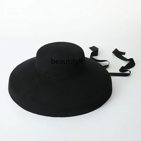 Шляпа-котелок LBX Женская шерстяная с большими полями и плоским верхом
