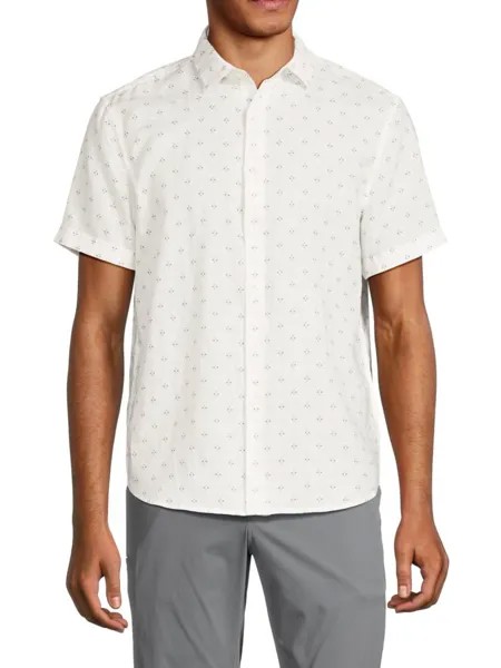 Рубашка на пуговицах из смесового льна с короткими рукавами Perry Ellis, цвет Bright White