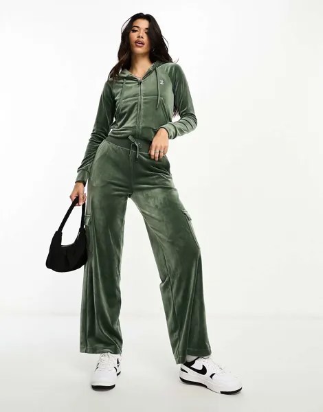 Темно-зеленые велюровые широкие брюки карго Juicy Couture