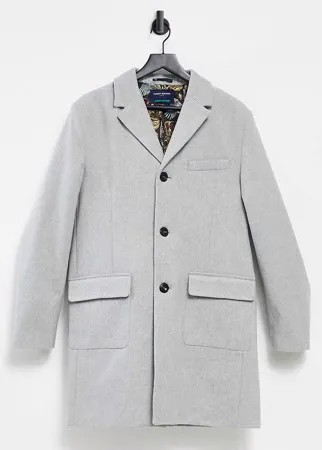 Серое пальто из смесовой шерсти с квадратными карманами Harry Brown-Серый