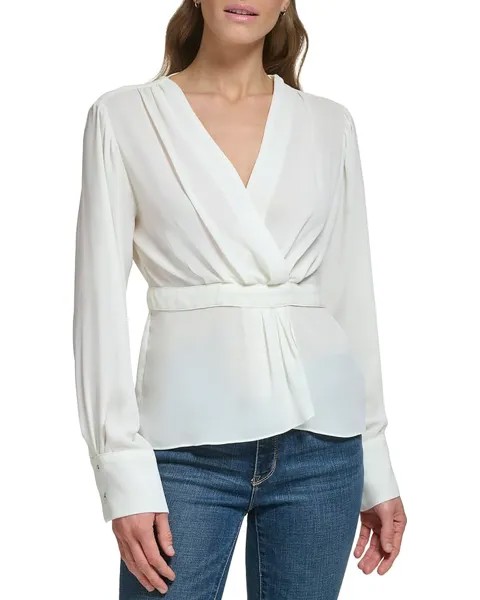 Блуза DKNY Long Sleeved Fixed Waist Surplice, цвет Parchment