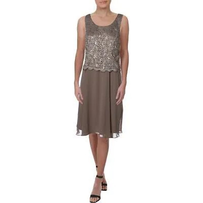 Женское бежевое кружевное коктейльное платье без рукавов R-M Richards Petites 10P BHFO 9492