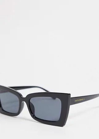 Солнцезащитные очки «кошачий глаз» в черной массивной оправе South Beach-Черный цвет