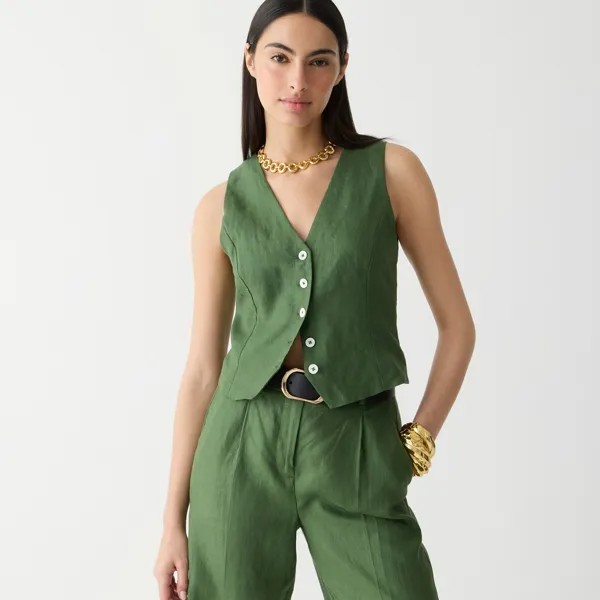 Жилет льняной облегающий J.Crew, зеленый