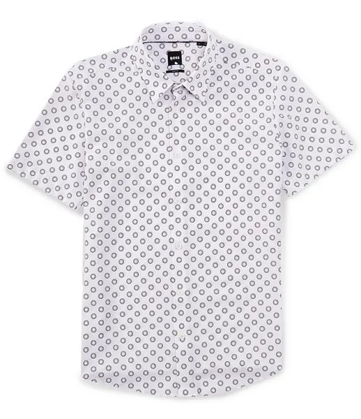 BOSS Тонкая эластичная тканая рубашка Roan Ken с короткими рукавами Hugo Boss, белый