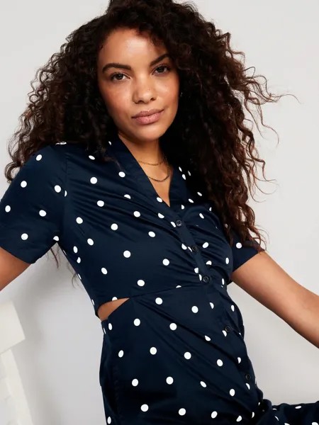 Платье-рубашка миди Old Navy Темно-синее с вырезом в горошек, размер XS
