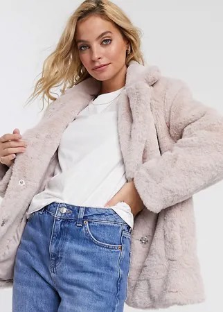 Бледно-розовое пальто из искусственного меха New Look Petite-Розовый