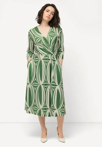 Летнее платье GEOMETRIC 3/4 SLEEVE MIDI Ulla Popken, темно-зеленый