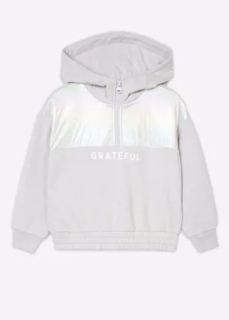 Серое худи с молнией и принтом Grateful для девочки Gloria Jeans
