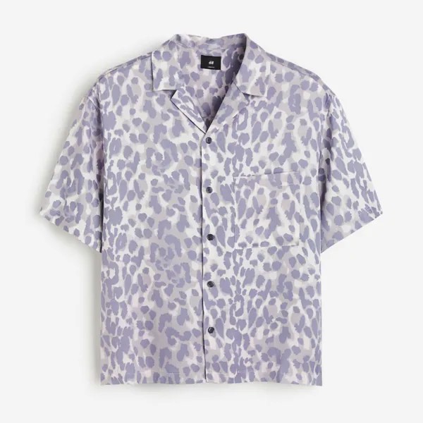 Рубашка H&M Loose Fit Lyocell Resort Leopard Print, сиреневый