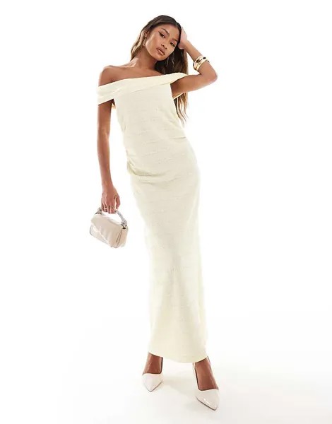 Светло-желтое трикотажное платье миди-бандо River Island