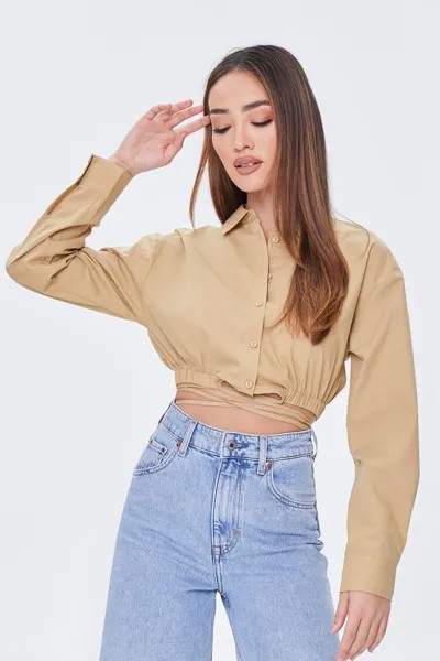 Укороченная рубашка с запахом Forever 21, капучино