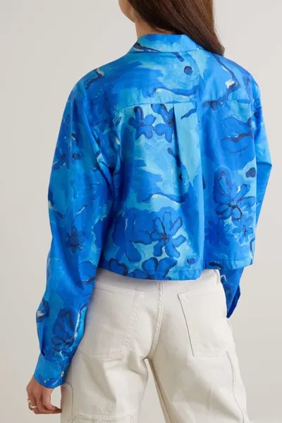 MARNI Рубашка из хлопкового поплина с цветочным принтом, синий