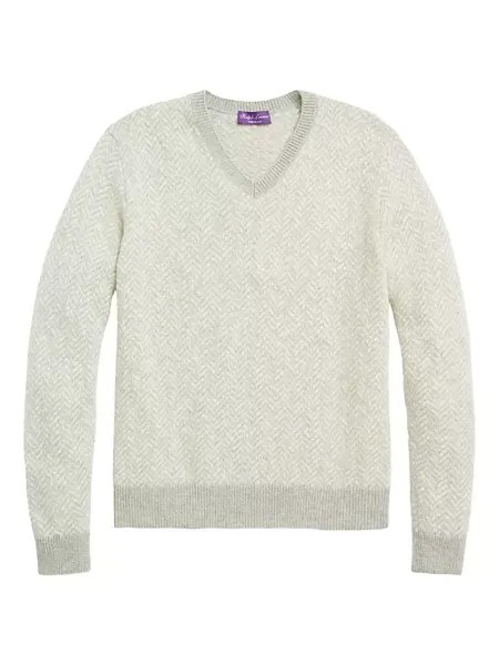 Кашемировый свитер с V-образным вырезом и узором «елочка» Ralph Lauren Purple Label, серый