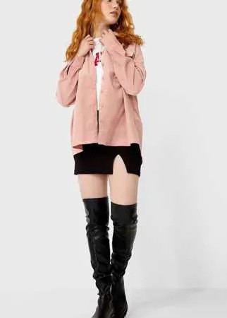Stradivarius Вельветовая Плотная Рубашка Пастельно-Розовый M
