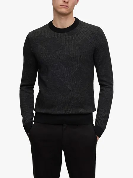 Шерстяной джемпер Motivo 001 HUGO BOSS, черный