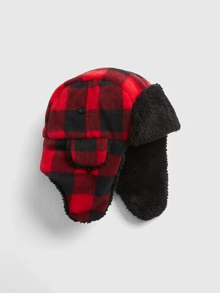 NWT GAP Red Buffalo Plaid Pro Fleece Cozy Trapper Hat Подкладка из шерпа Мальчик S/ML/XL
