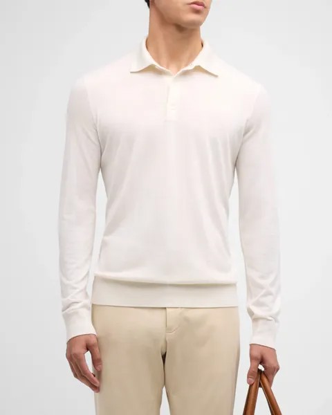 Мужской свитер-поло из кашемира и шелка ZEGNA, цвет Blue Solid