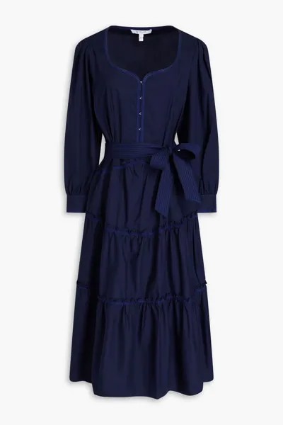 Ярусное платье миди Rowena из эластичного хлопкового поплина Derek Lam 10 Crosby, темно-синий