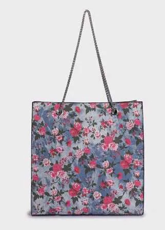 Джинсовая большая сумка через плечо с цветочным рисунком