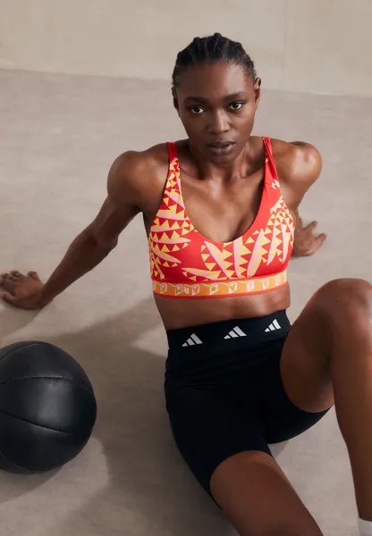 Спортивный бюстгальтер средней поддержки FARM BRA adidas Performance, цвет tomato/spring yellow