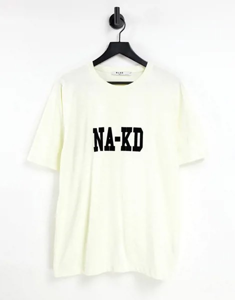 Бежевая футболка в стиле oversized из органического хлопка с логотипом NA-KD-Светло-бежевый цвет