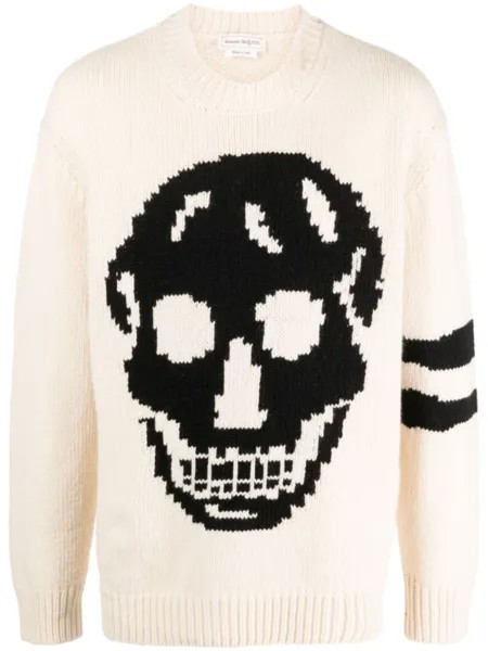 Alexander McQueen джемпер с полосками и декором Skull, нейтральный цвет