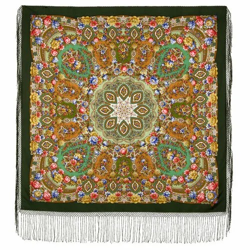 Платок Павловопосадская платочная мануфактура,148х148 см, хаки, зеленый