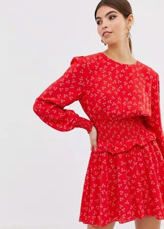 Платье с длинными рукавами и цветочным принтом Finders Keepers-Красный