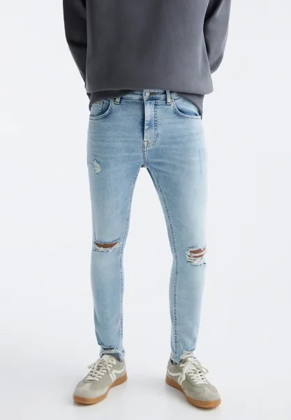 Джинсы Skinny Fit Ripped Super PULL&BEAR, цвет light blue denim