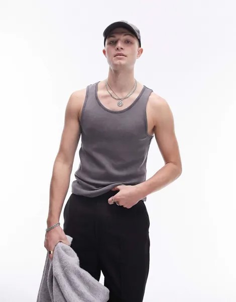 Майка Topman Ribbed With A Washed Effect, черный