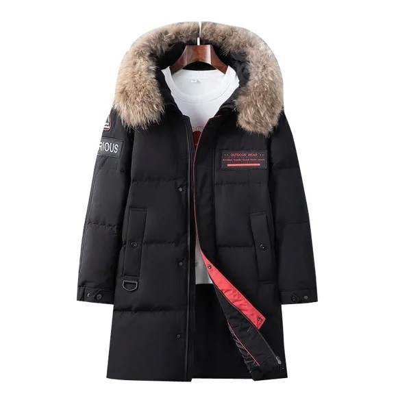 2021 модное пальто, утепленная мужская куртка с капюшоном, теплая удлиненная парка, пальто на белом утином пуху, высокое качество, новое зимнее пуховое пальто