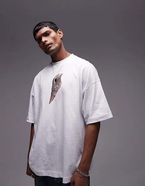 Topman – белая футболка очень большого размера с принтом в виде нарисованной ракушки