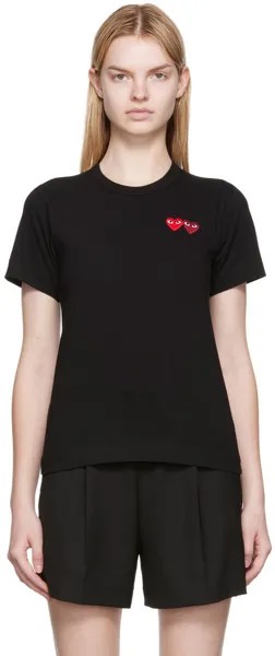 Черная футболка с двойной нашивкой в ​​виде сердца Comme des Garçons Play