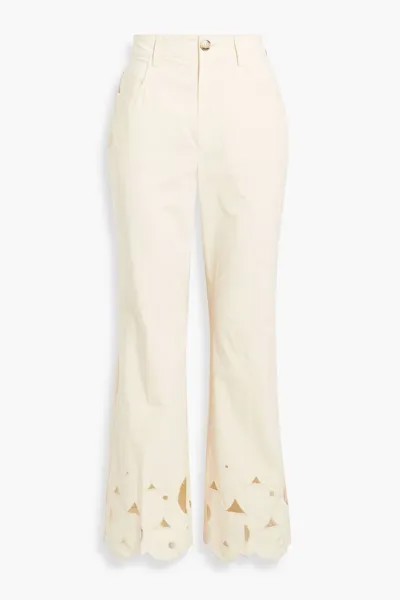 Расклешенные брюки Zoey с вышивкой английской вышивкой и хлопковой отделкой Nanushka, крем