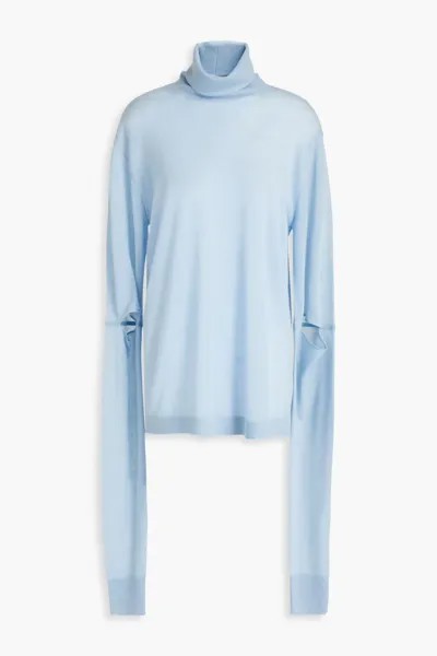 Кашемировый свитер с высоким воротником и вырезами Helmut Lang, светло-синий