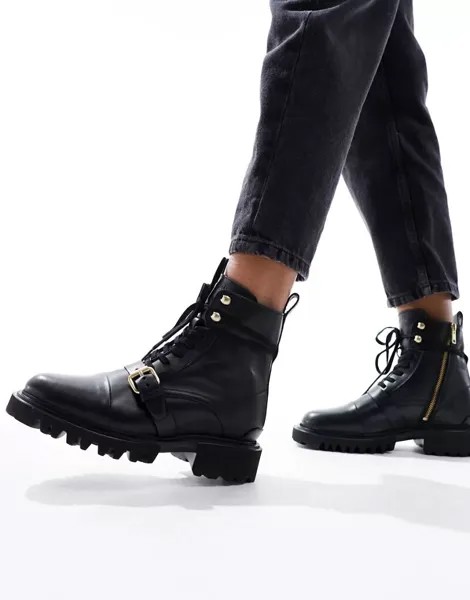 Черные кожаные ботинки со шнуровкой и пряжкой AllSaints Tori